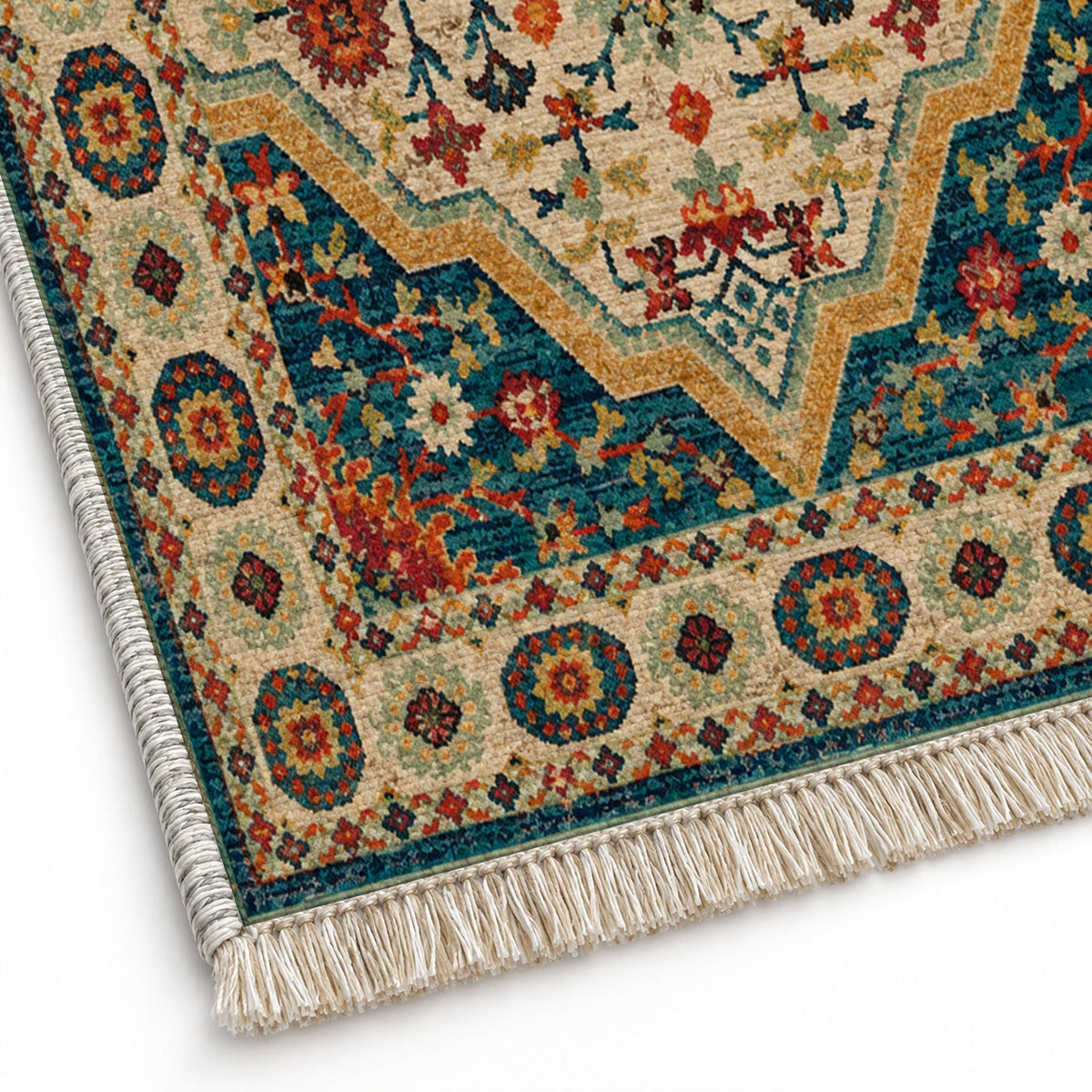 Vintage Medallion 7657 Terracotta washable rug close-up of the printed chenille