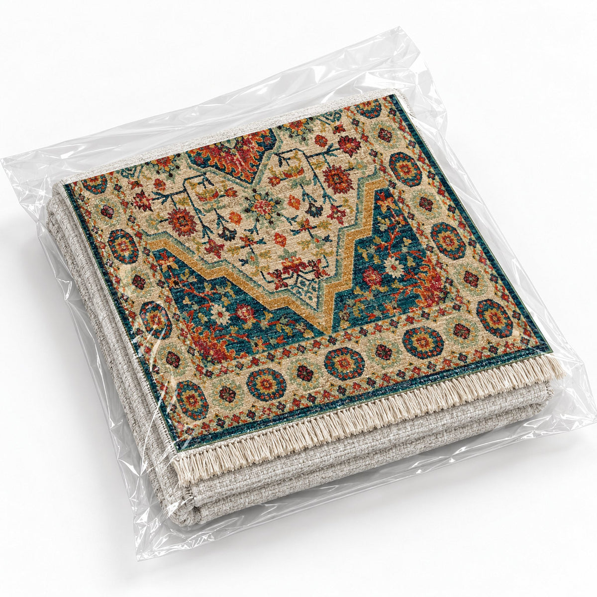 Vintage Medallion 7657 Terracotta washable rug rolled and packaged