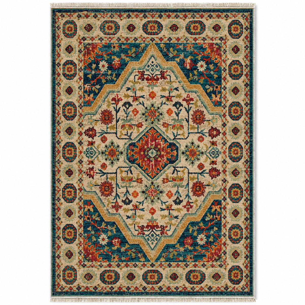 Vintage Medallion 7657 Terracotta washable rug top view
