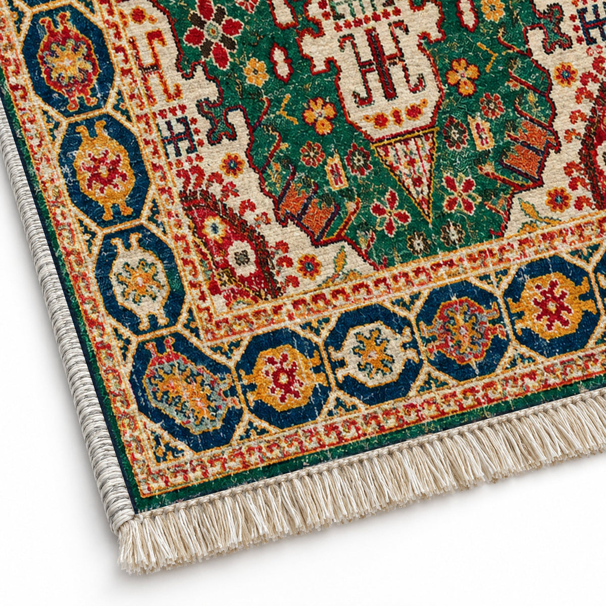 Vintage Medallion 7664 Emerald washable rug close-up of the printed chenille
