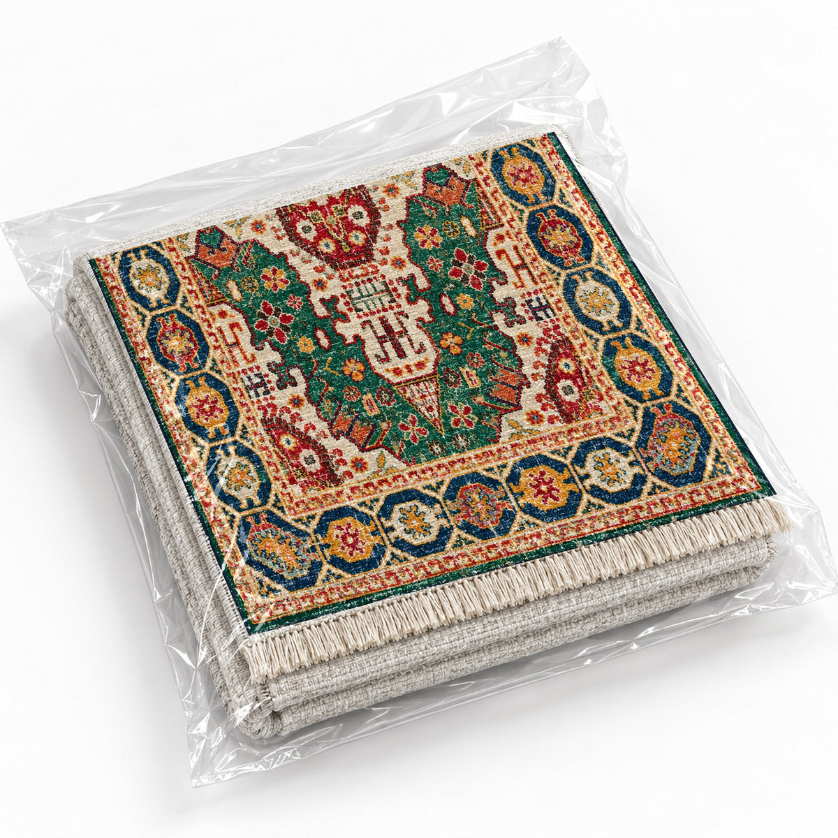 Vintage Medallion 7664 Emerald washable rug rolled and packaged