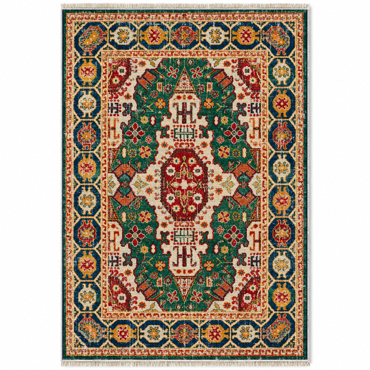 Vintage Medallion 7664 Emerald washable rug top view
