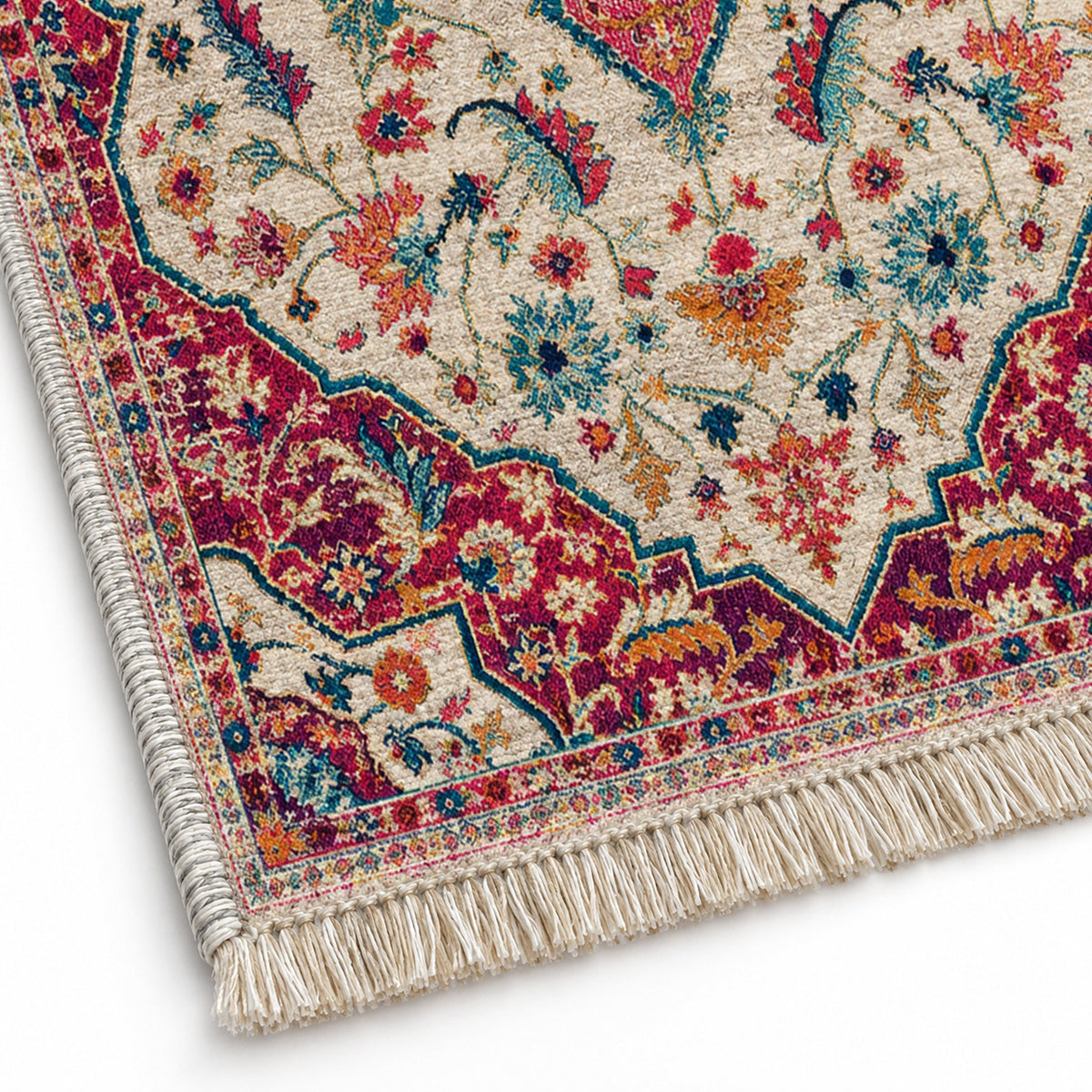 Vintage Medallion 7665 Aubergine washable rug close-up of the printed chenille