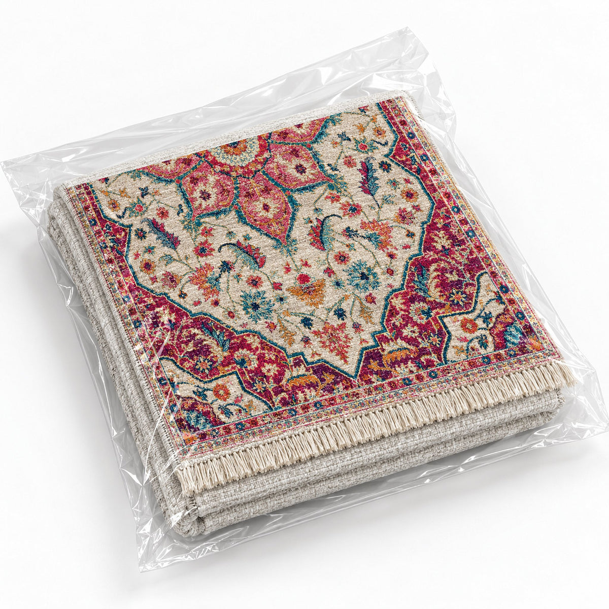 Vintage Medallion 7665 Aubergine washable rug rolled and packaged