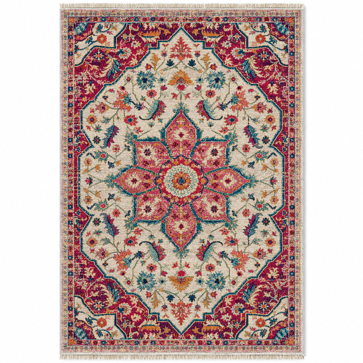 Vintage Medallion 7665 Aubergine washable rug top view