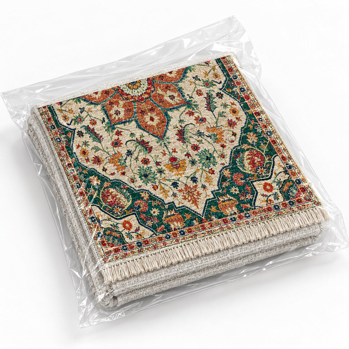 Vintage Medallion 7665 Emerald washable rug rolled and packaged
