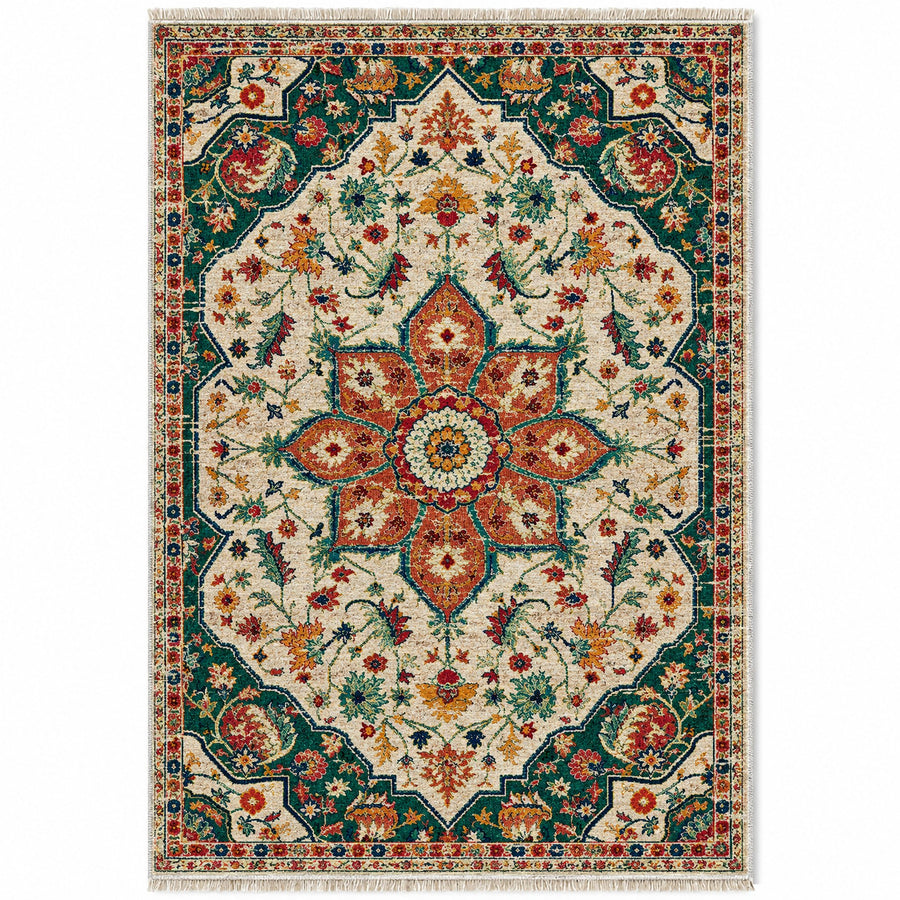 Vintage Medallion 7665 Emerald Washable Rug