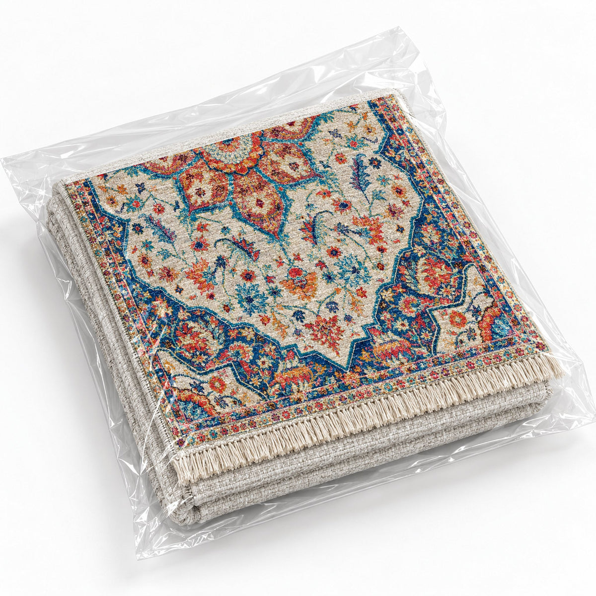 Vintage Medallion 7665 Sapphire washable rug rolled and packaged
