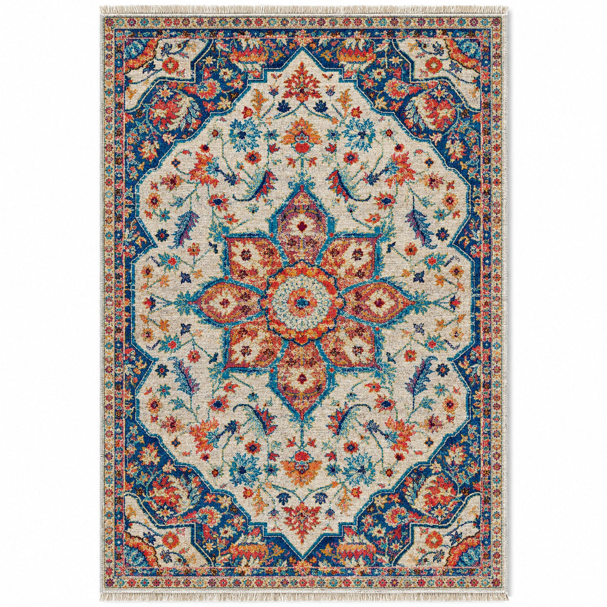 Vintage Medallion 7665 Sapphire washable rug top view