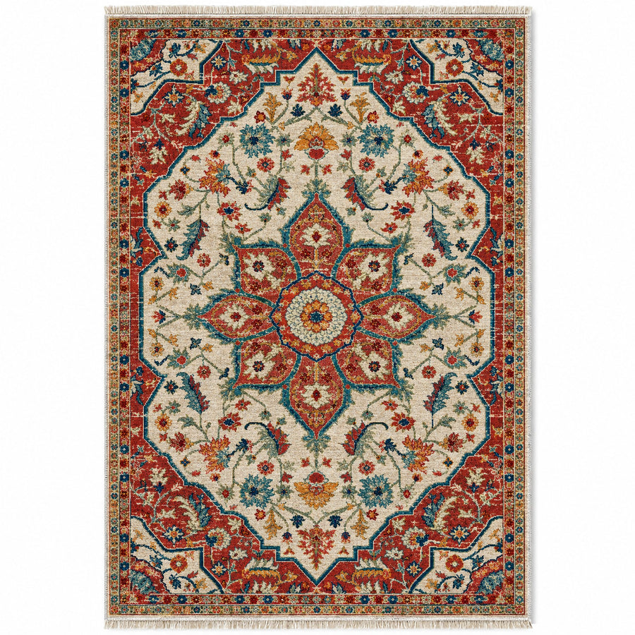 Vintage Medallion 7665 Terracotta Washable Rug