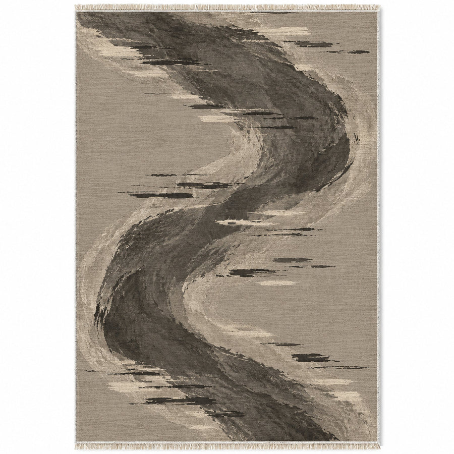 Waterline Greige & Charcoal Abstract Washable Rug