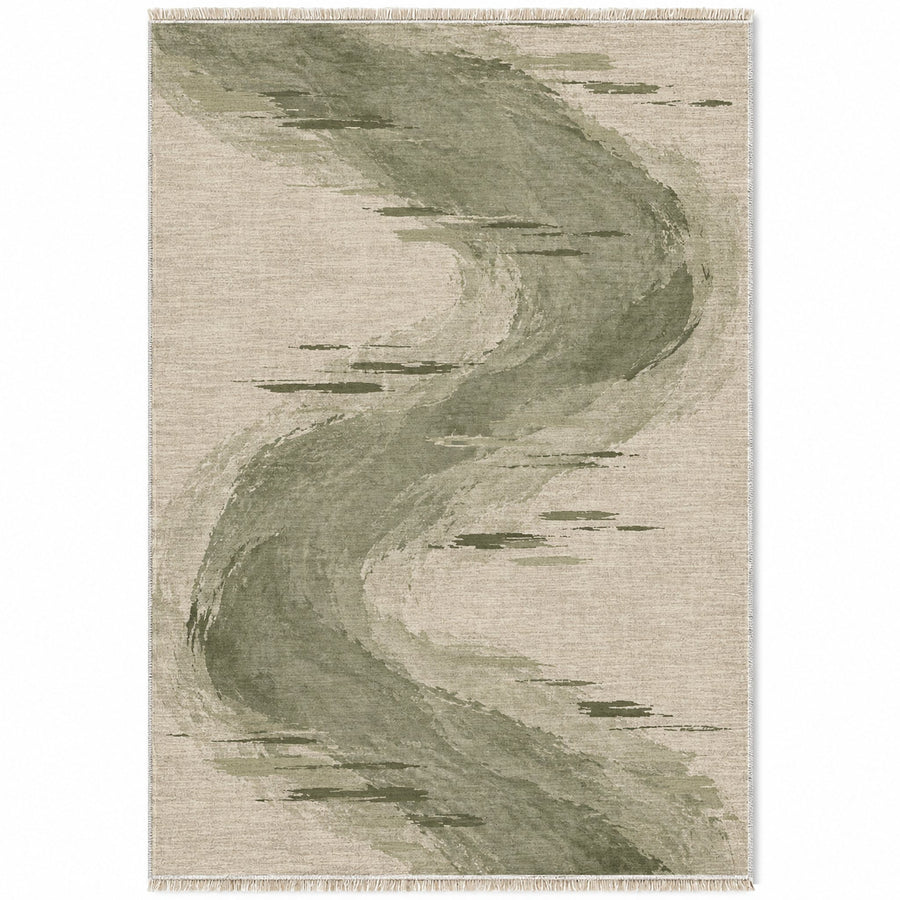 Waterline Ivory & Sage Abstract Washable Rug