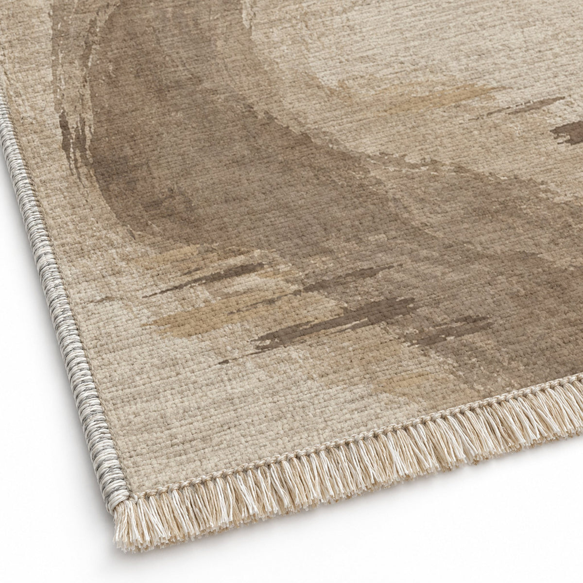 Waterline Ivory & Taupe washable rug close-up of the printed chenille