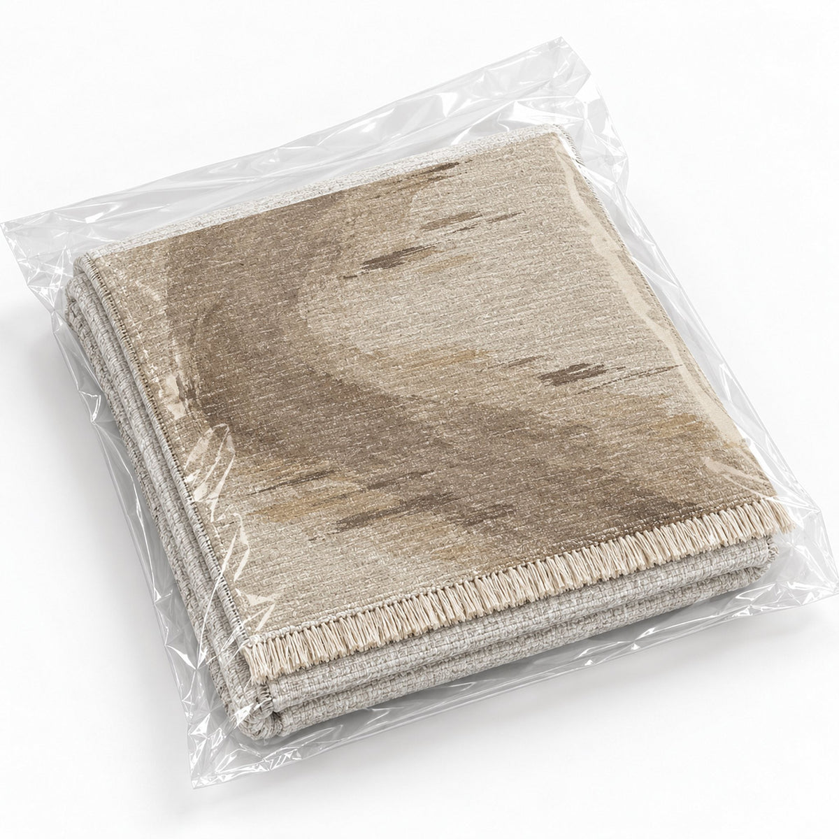 Waterline Ivory & Taupe washable rug rolled and packaged
