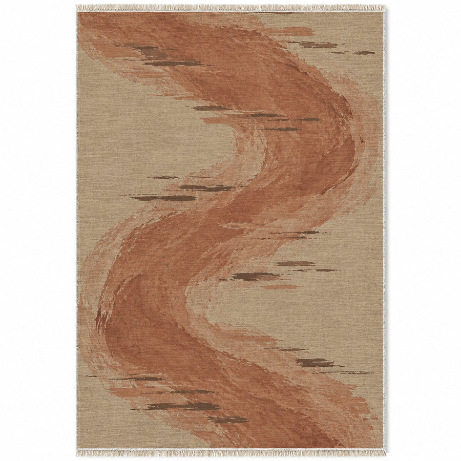 Waterline Sand & Terracotta Abstract Washable Rug