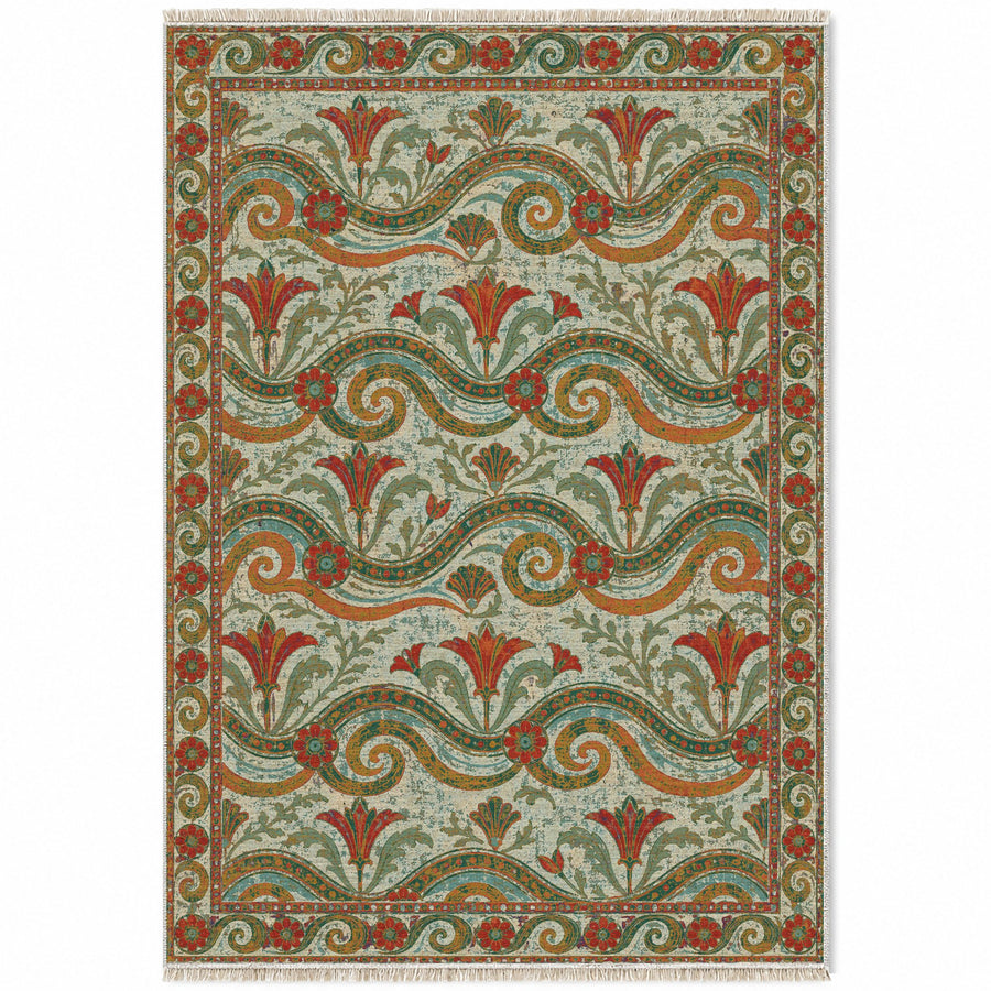 Wave Pavilion Emerald & Terracotta Mediterranean Washable Rug