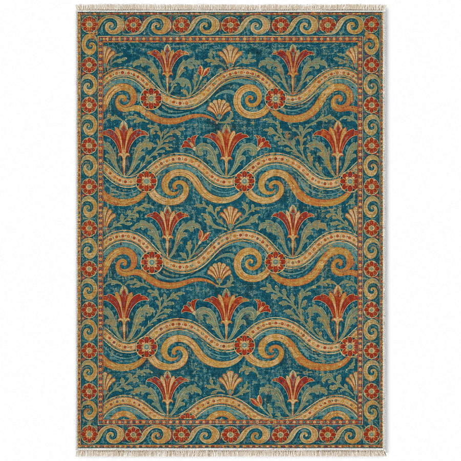 Wave Pavilion Peacock & Ochre Mediterranean Washable Rug