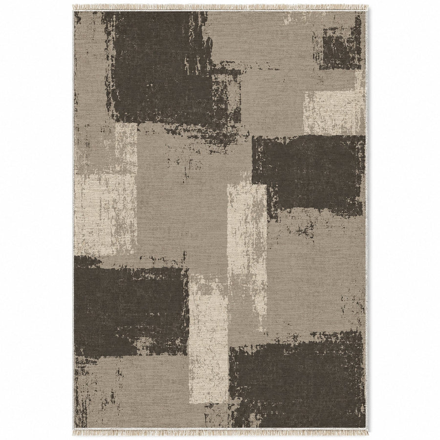 Weathered Canvas Greige & Charcoal Abstract Washable Rug