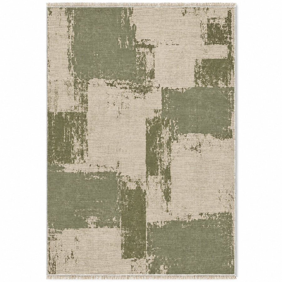 Weathered Canvas Ivory & Sage Abstract Washable Rug