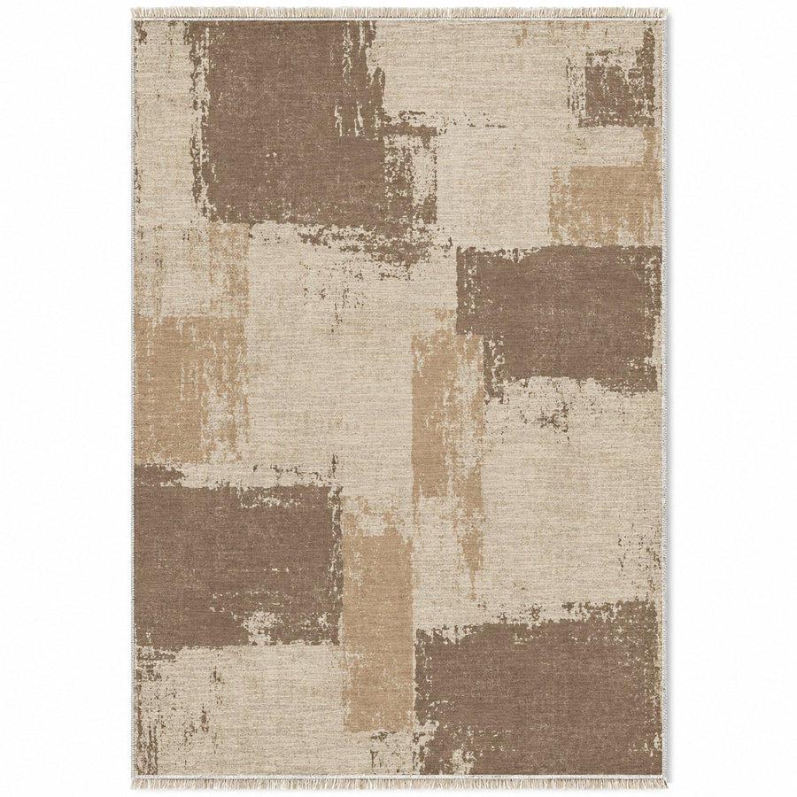 Weathered Canvas Ivory & Taupe Abstract Washable Rug