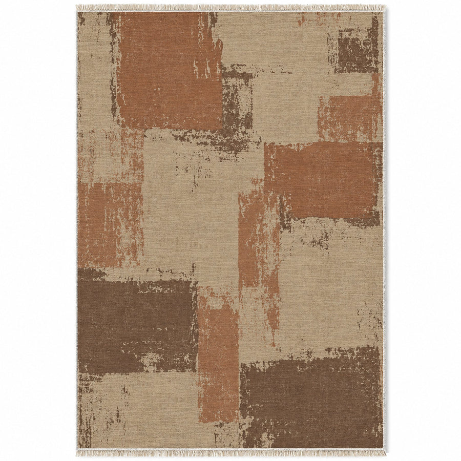 Weathered Canvas Sand & Terracotta Abstract Washable Rug