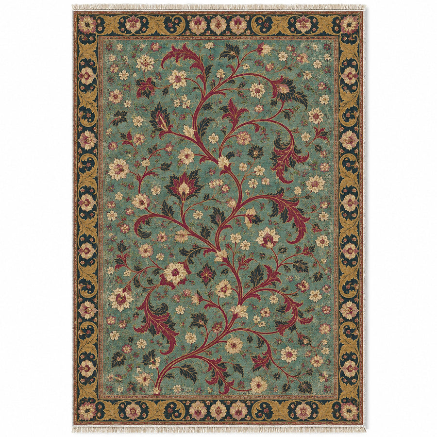 Weathered Scroll Atlas Lagoon & Berry Distressed Washable Rug