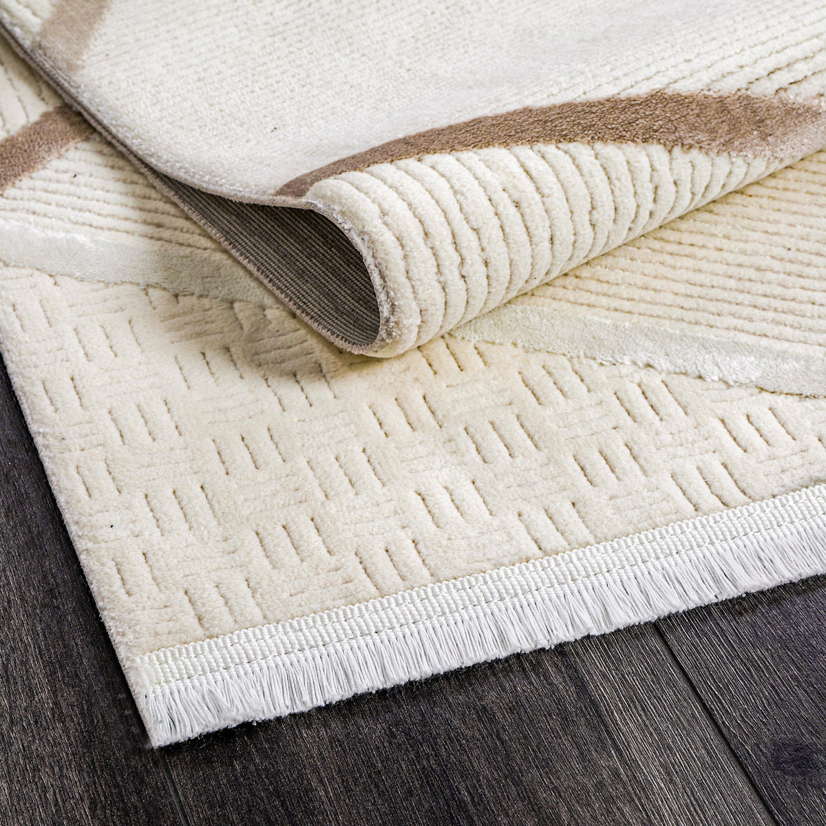 White & Copper Abstract Line Area Rug pile close-up