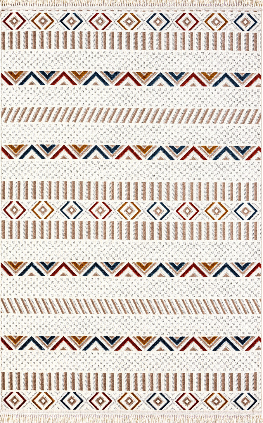 White & Multicolour Tribal Stripe Area Rug | Cess CES03