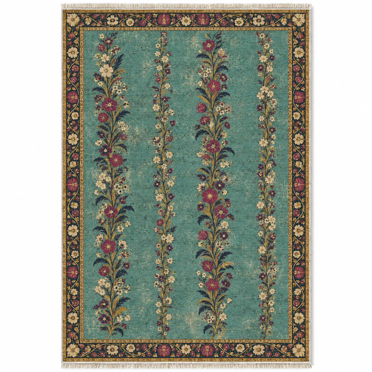 Wildflower Ribbons Lagoon & Berry washable rug top view