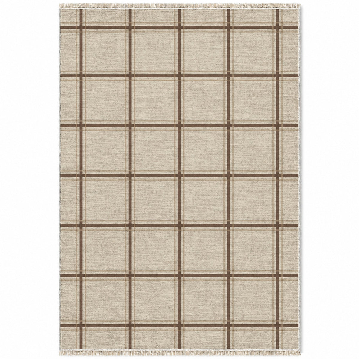 Window Check Ivory & Cocoa washable rug top view