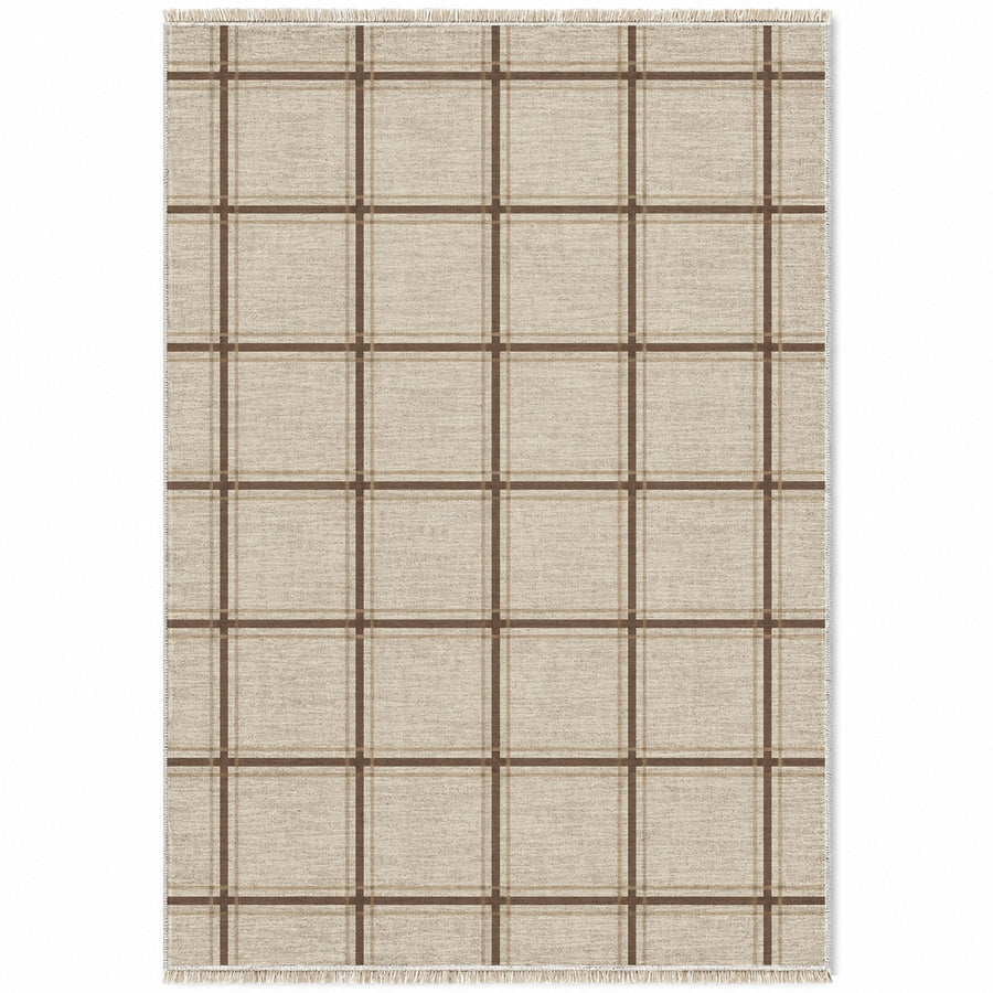 Window Check Ivory & Cocoa Washable Rug