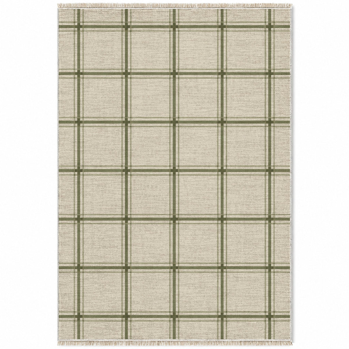 Window Check Ivory & Sage washable rug top view