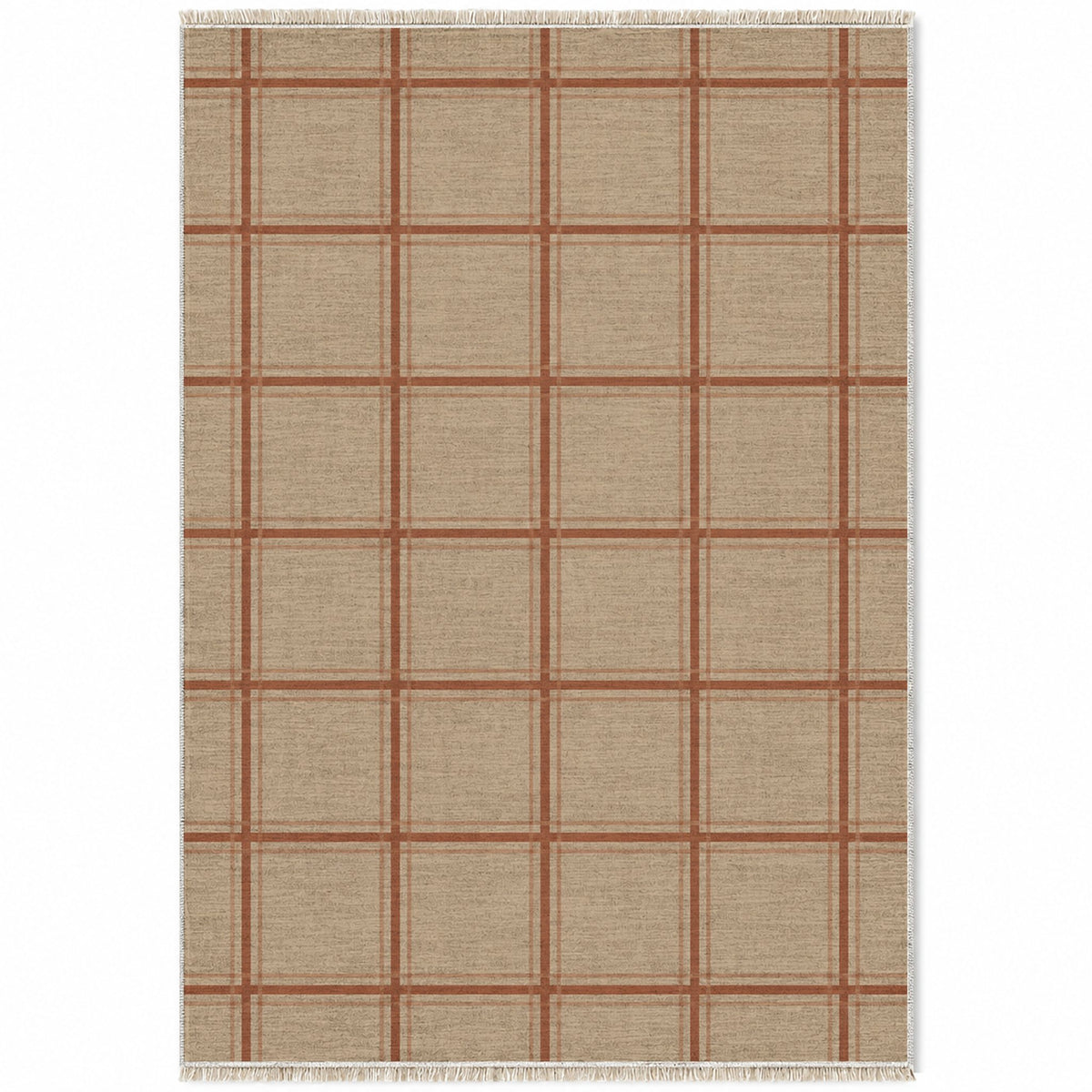 Window Check Sand & Terracotta washable rug top view