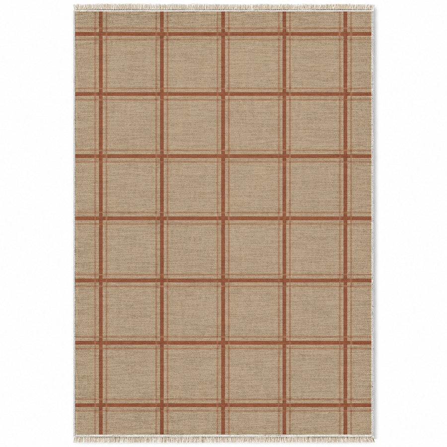 Window Check Sand & Terracotta Washable Rug