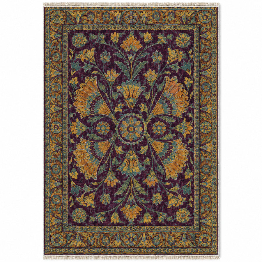 Winged Petals Burgundy & Teal Persian Washable Rug