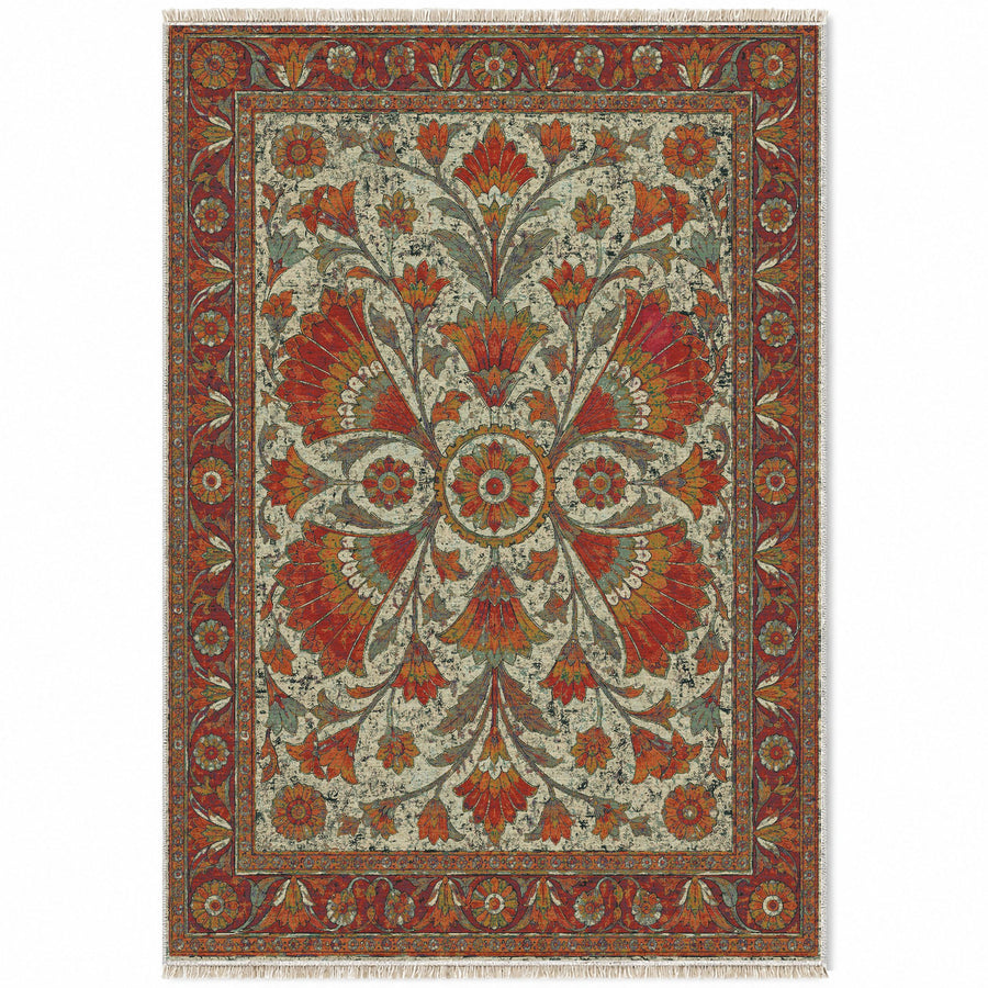 Winged Petals Emerald & Terracotta Persian Washable Rug