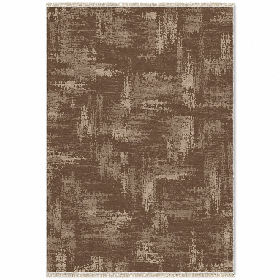 Wool Melange Look Cocoa & Taupe Textured Washable Rug