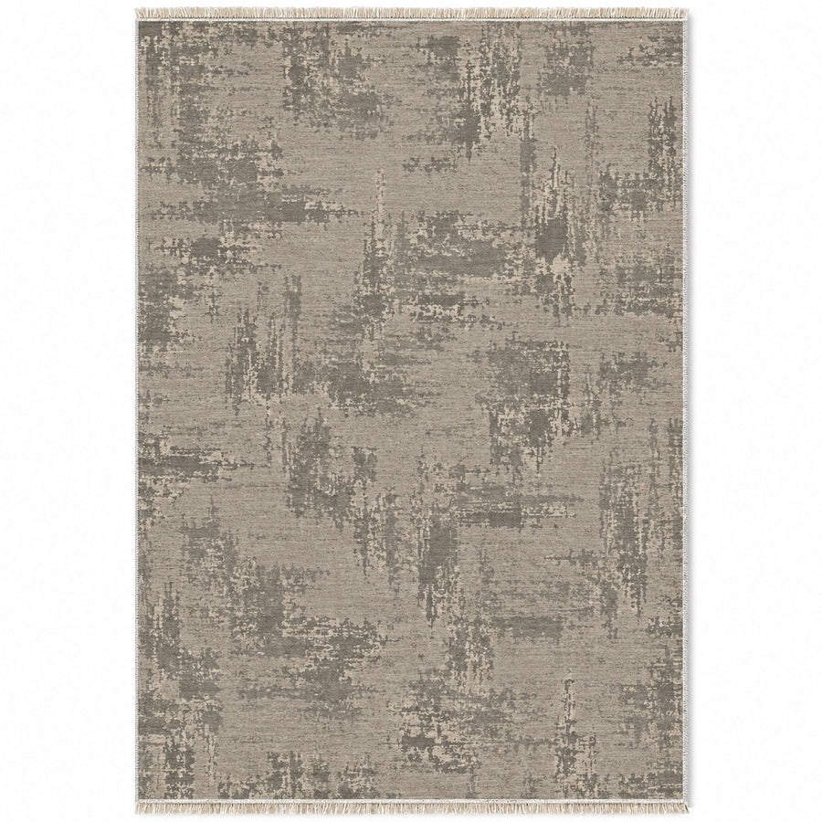 Wool Melange Look Greige & Stone Textured Washable Rug