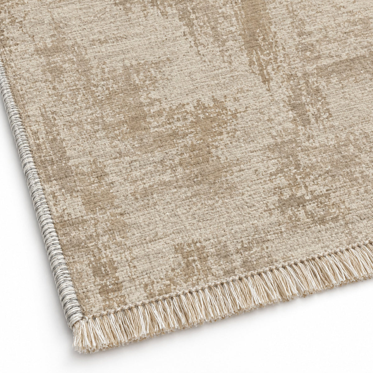 Wool Melange Look Ivory & Oat washable rug close-up of the printed chenille