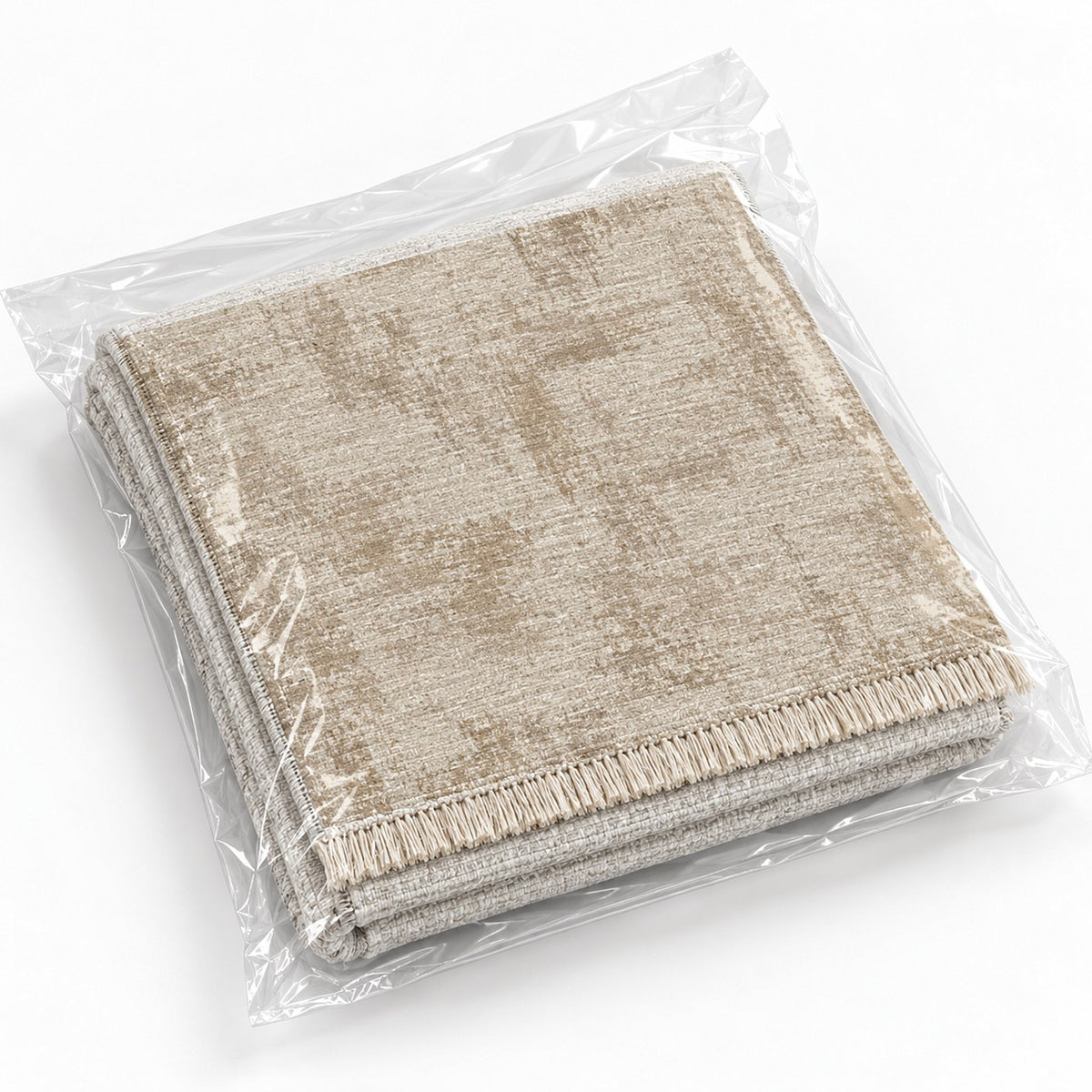 Wool Melange Look Ivory & Oat washable rug rolled and packaged