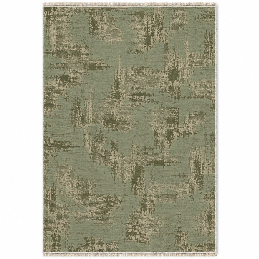 Wool Melange Look Sage & Oat Textured Washable Rug