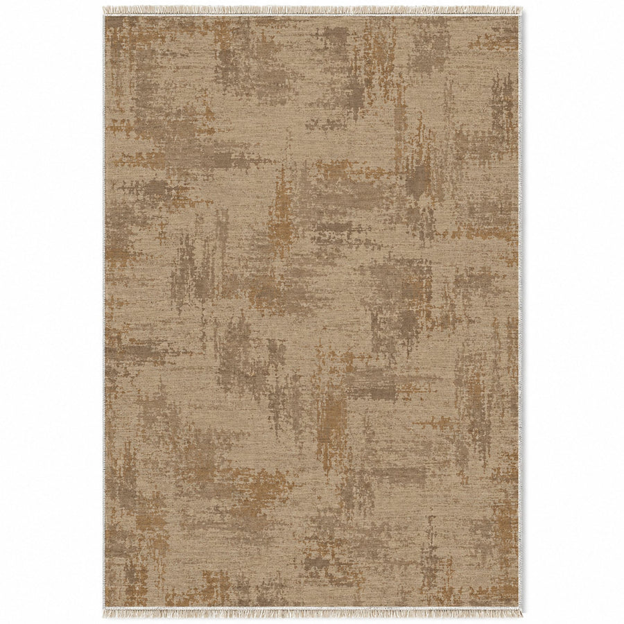 Wool Melange Look Sand & Taupe Textured Washable Rug