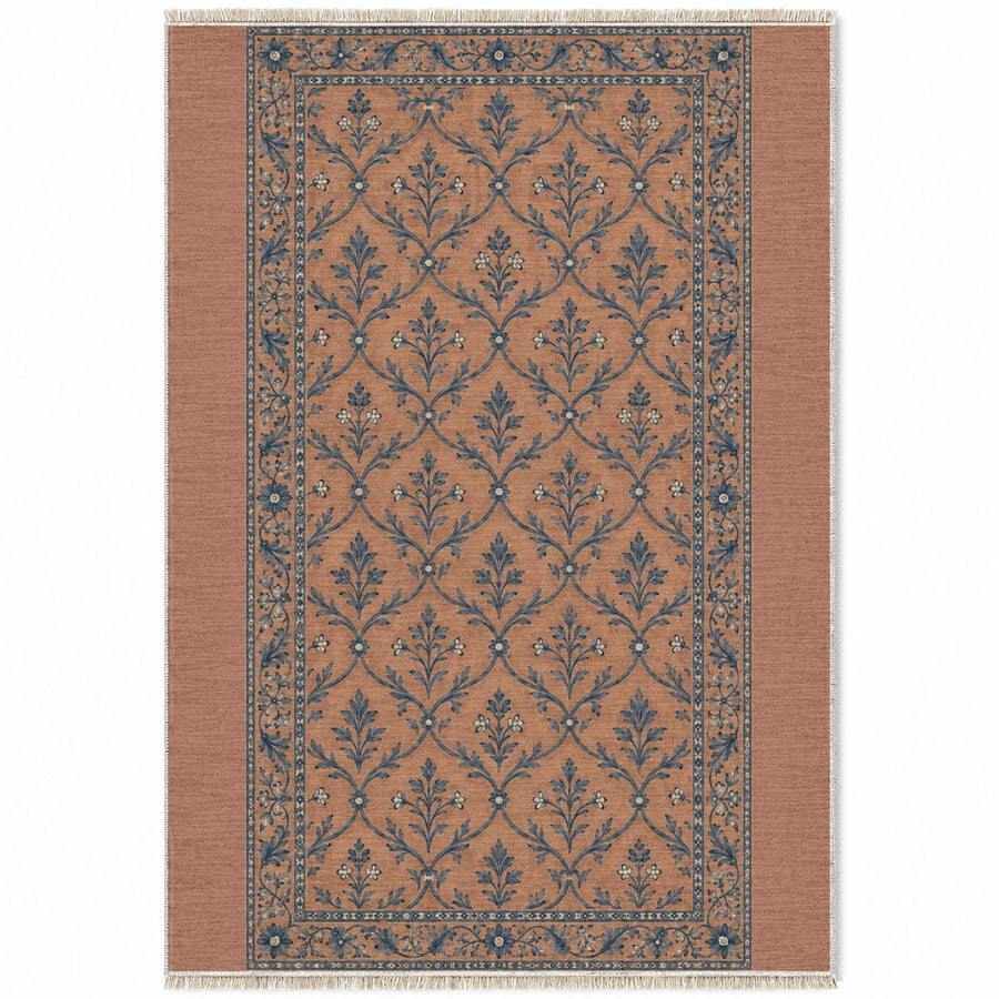Worn Trellis Clay & Denim Vintage Washable Rug