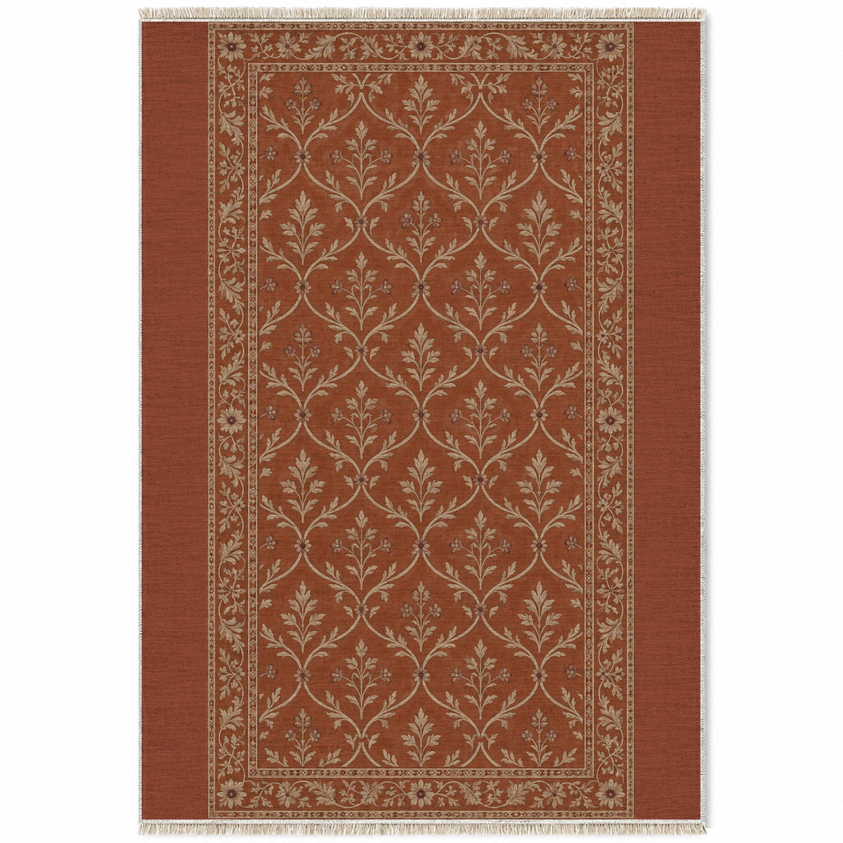 Worn Trellis Rust & Sand washable rug top view