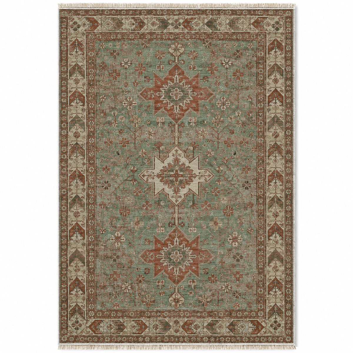 Yagcibedir Stars Clay & Sage washable rug top view