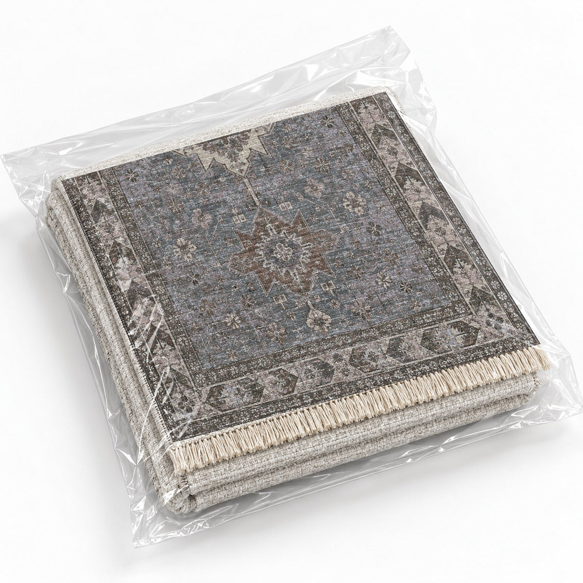 Yagcibedir Stars Graphite & Linen washable rug rolled and packaged