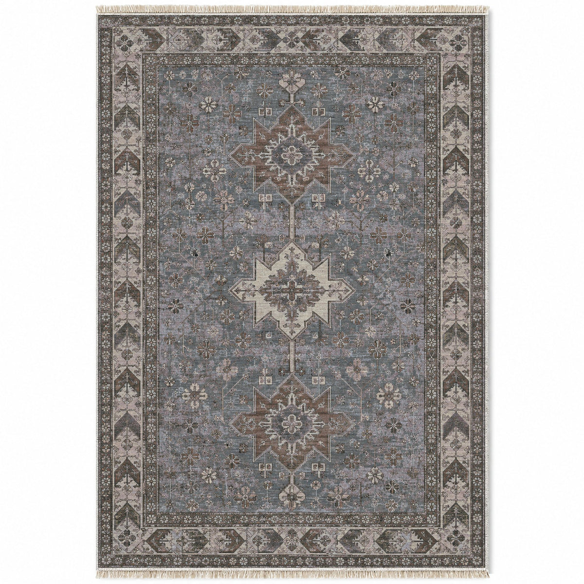 Yagcibedir Stars Graphite & Linen washable rug top view