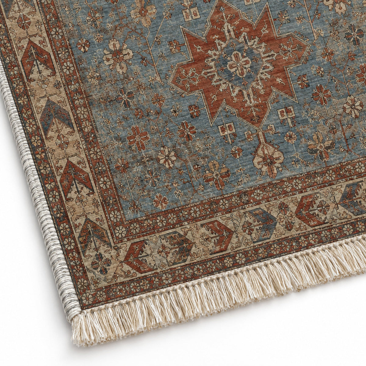 Yagcibedir Stars Grey & Brown washable rug close-up of the printed chenille