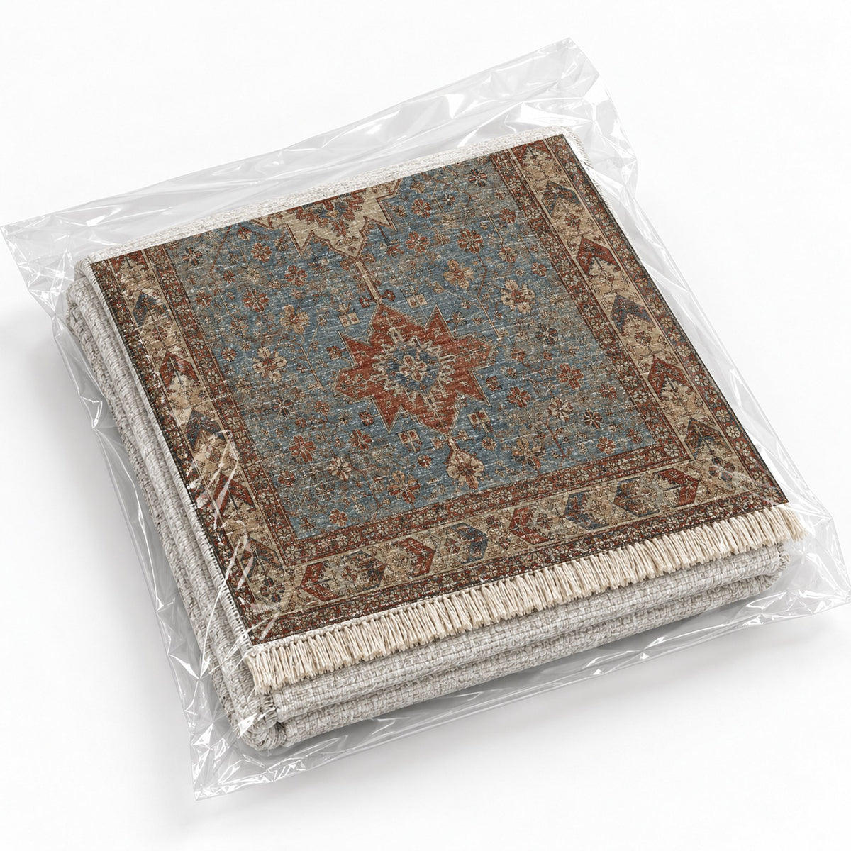 Yagcibedir Stars Grey & Brown washable rug rolled and packaged
