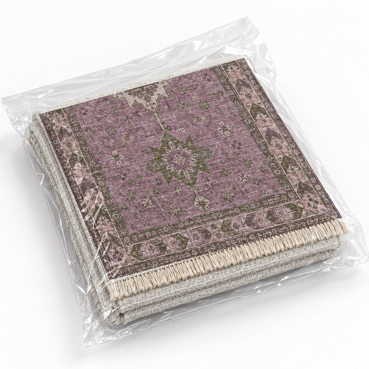 Yagcibedir Stars Rose & Olive washable rug rolled and packaged
